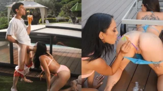 Un bombón chupando el semen de Jordi del coño de otro bombón usando una pajita de cóctel