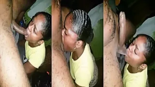 Haitiana Chupando Un Pene Largo y Jalando Su Bolas