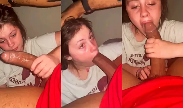 Huge cock drilling into a teen’s throat