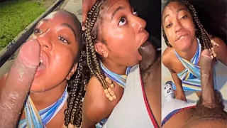 Young ebony girl sucking BBC in public