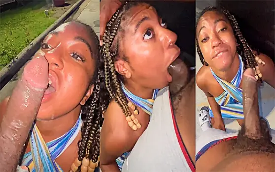 Young ebony girl sucking BBC in public