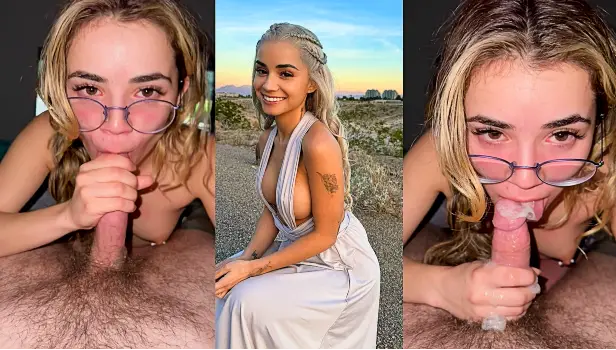 Jameliz babe leaked sucking his cock with glasses